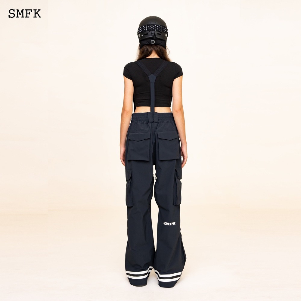 SMFK Ski Snowboard Pants Bib Overalls Black Cargo Adjustable Straps Logo S‎ NWOT - Picture 2 of 8